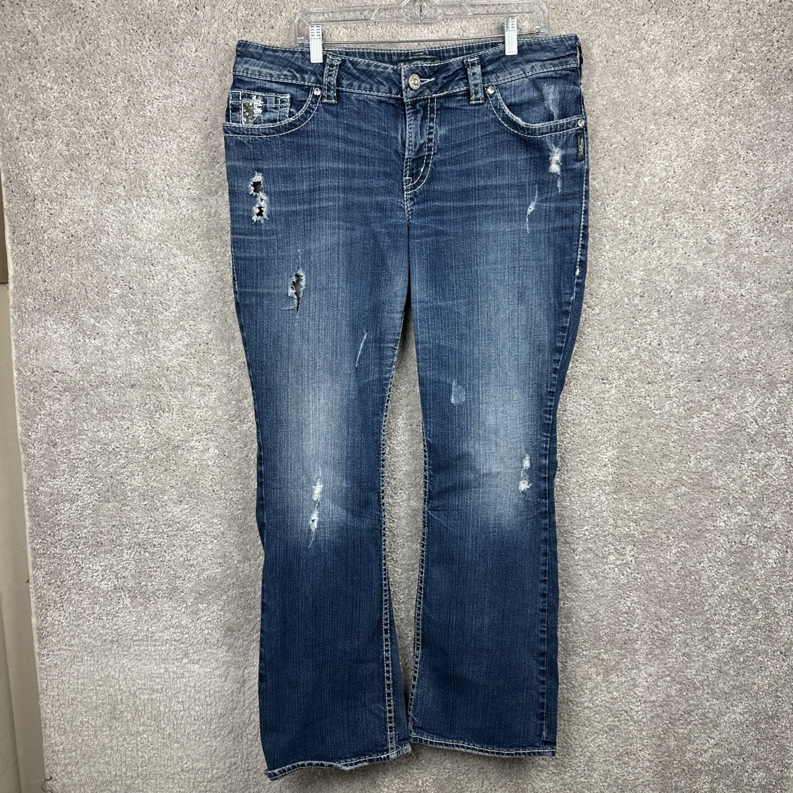 Silver Jeans Womens 16x32 Blue Suki Surplus Bootcut Denim Medium Wash Sequin